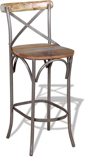 Miniatura 1 de Tidyard Taburete de bar de madera recuperada con respaldo, sillas de pub, marco de hierro para cocina, comedor, bistró, cafetería, muebles para el