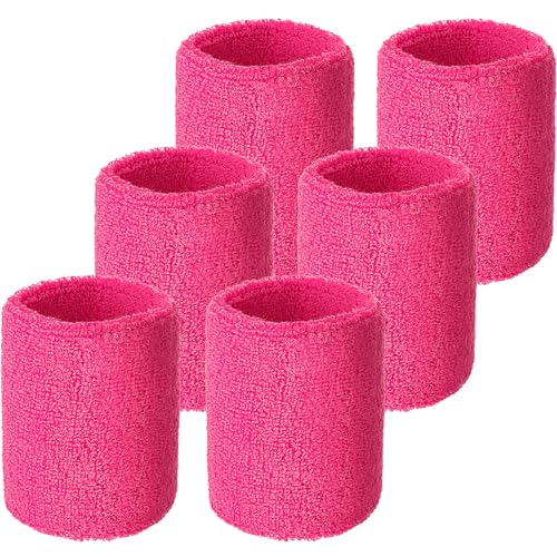 Willbond 6 Pcs Wrist Sweatbands Sports Tennis Wristbands for Competitions Absorbent Sweatbands for Basketball Tennis Football Running Working(Neon Pink)