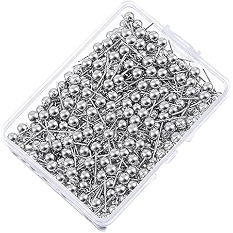 Suneast 200Pcs Map Tacks Push Pins Round Push Pins Marking Flag Pin Metallic Color Map Pins Shiny Polygon Drawing Pin for World Map, Cork Board,Fabric Marking - Silver Cover