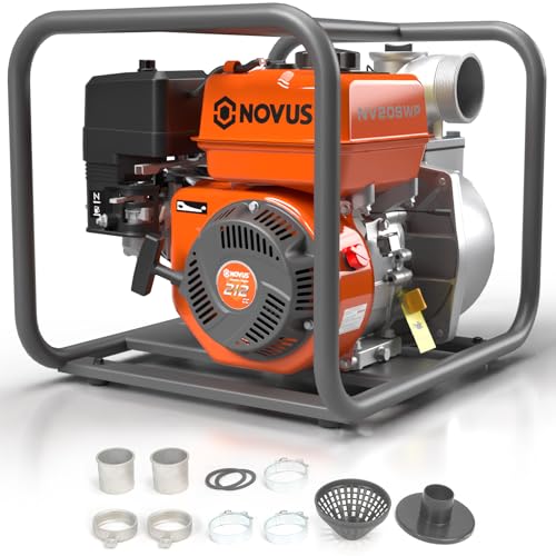 NOVUS 2-inch Semi Trash Pump, 212cc 4 Cycle Engine, 141 GPM 100ft Lift 23ft Suction, Gas Powered Water Pump for Pond Pool Draining Gardening Irrigation,EPA Certified
