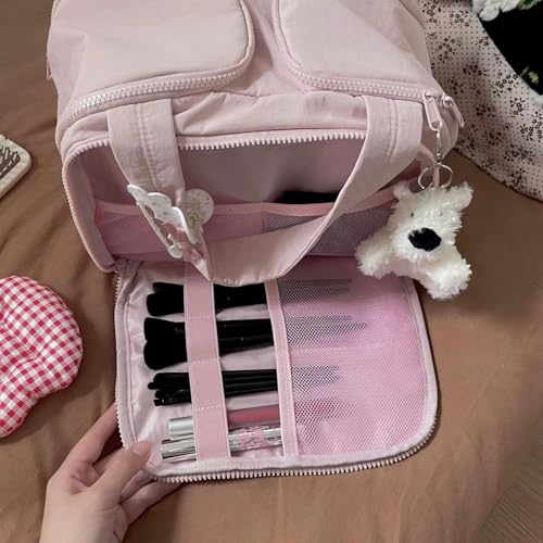 Image of Travel Toiletry Bag, Lightweight Large Wide-Open Travel Bag for Women, Puffy Cosmetic Makeup Bag Organizer, Pink