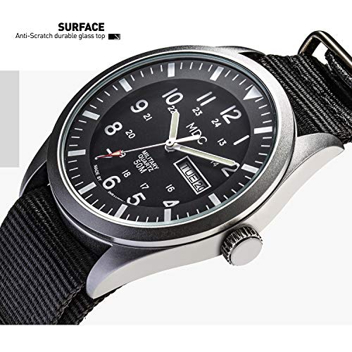 Infantry Military Watches for Men Tactical Wrist Watch, Waterproof Outdoor Sport Field Black Mens Analog Wristwatch, Army Casual Work 12/24 Hr Date Day Nylon Band