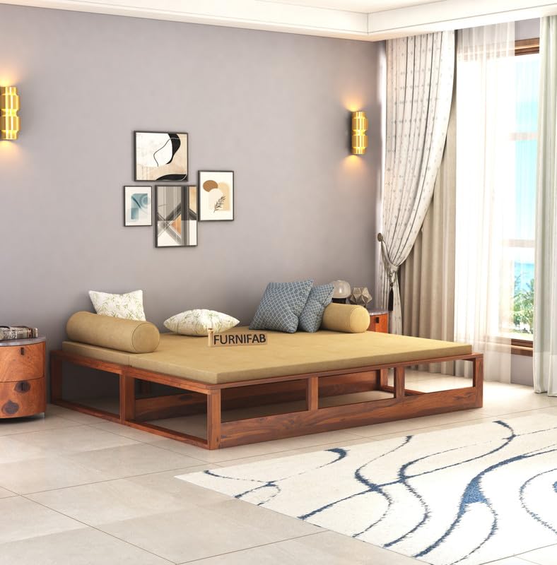 Solid Sheesham Wood 3 Seater Sofa Cum Diwan Bed with Cushion | Multipurpose Durable Wooden Convertible Sofa Bed Furniture for Hall, Guest Room, Living Room and Home (Honey Finish) Solid Sheesham Wood 3 Seater Sofa Cum Diwan Bed with Cushion | Multipurpose Durable Wooden Convertible Sofa Bed Furniture for Hall, Guest Room, Living Room and Home (Honey Finish)