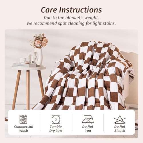 Wemore Flannel Fleece Weighted Blanket for Adult Twin Size 15 lbs, Dual Sided Luxurious Checkerboard Grid Heavy Blankets, Ultra Soft Throw Blanket, Plaid Khaki, 48 x 72 inches
