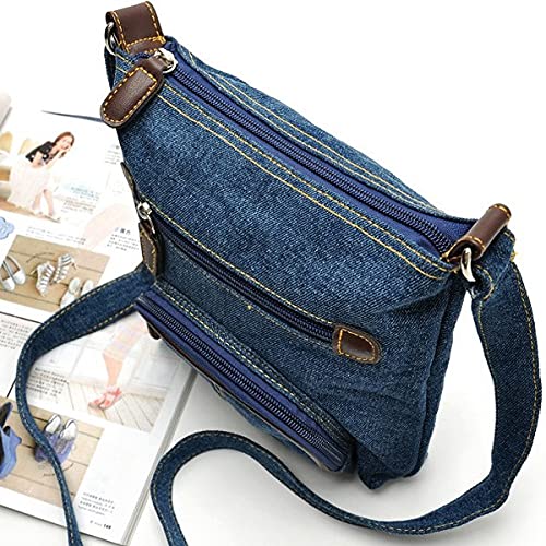 Women Casual Shoulder Denim Bag Adjustable Shoulder Strap Multi Pocket Blue Cowboy Crossbody Bags3