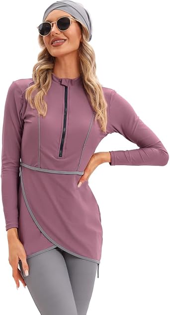 2024 Women Modest Muslim Swimwear Patchwork Hijab Sport Long Sleeves Swimsuit 3pcs Islamic Burkinis Wear Bathing Suit