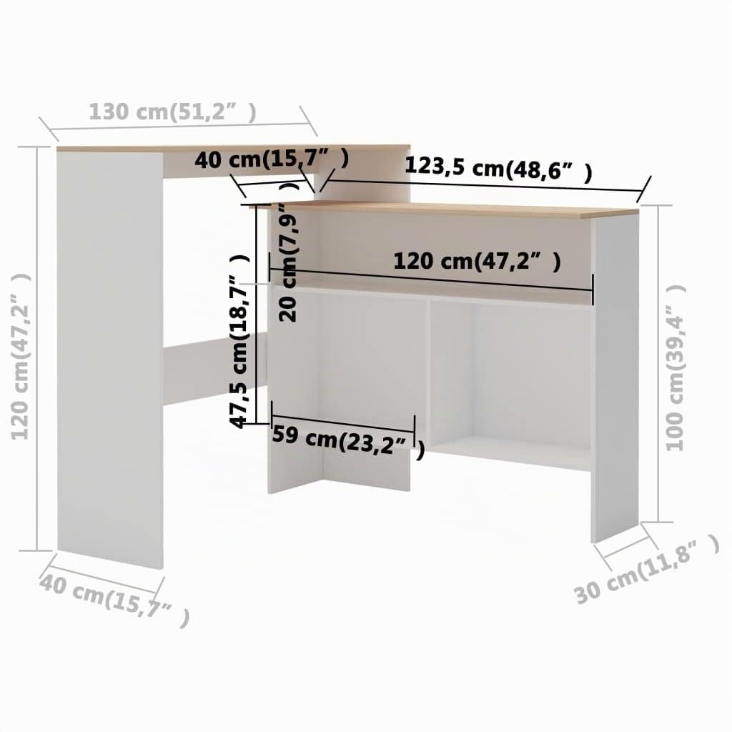 vidaXL Bartafel met 2 tafelbladen 130x40x120 cm wit en eikenkleurig