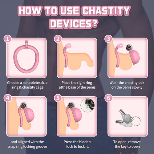 Image of Sissy Chastity Cage with 4 Different Sizes Rings,Chastity Belt & Invisible Lock for Sissy Men Penis Exercise and Abstinence (Pink）