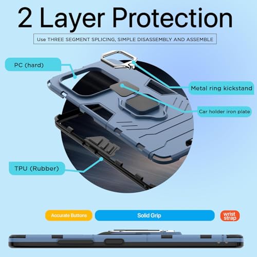 Image of Pikkme Back Cover for Samsung Galaxy A56 5G | 360 Protection | Ring Holder | Kickstand | Tough Armor Case (Blue)