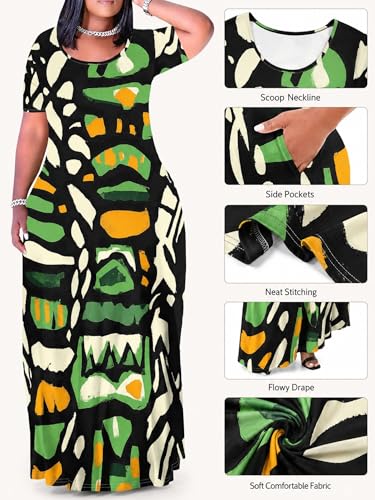 Image of PinkPatty Plus Size Maxi Dress for Women Summer Casual Short Sleeve Tshirt Dresses with Pockets (XL-6XL)
