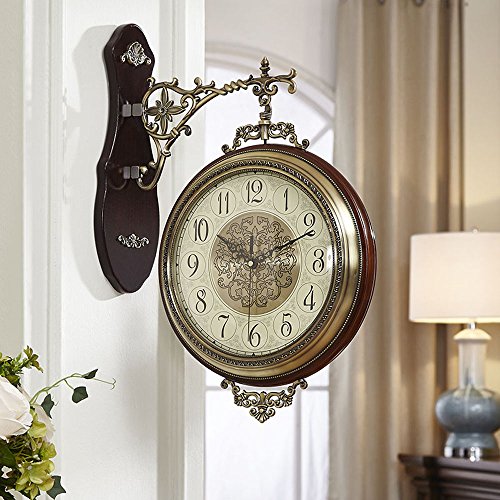 WENHSIN 16" European Luxury Classical 360&deg; Wall Clock Antique Design Ultra Mute Quartz Soild Wood Alloy Double Sides Clock for Living Room Clock Art Deco (Red Wooden frame) steampunk buy now online