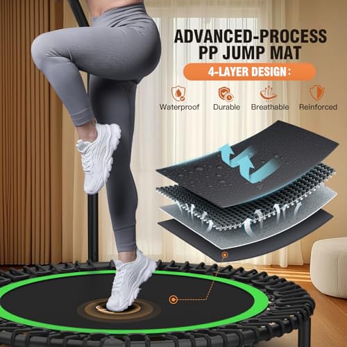 Image of ANCHEER 40 inch /48 inch Foldable Mini Trampoline,Max Load 450lbs /550lbs Indoor Trampoline,with 4 Level Adjustable Foam Handle and Resistance Bands,Adult Exercise Trampoline for Home, Garden, and Gym