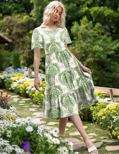 Image of Zeagoo Women 2025 Summer Dresses Flutter Short Sleeve Casual Dress Loose Swing Tiered Midi Dress with Pockets