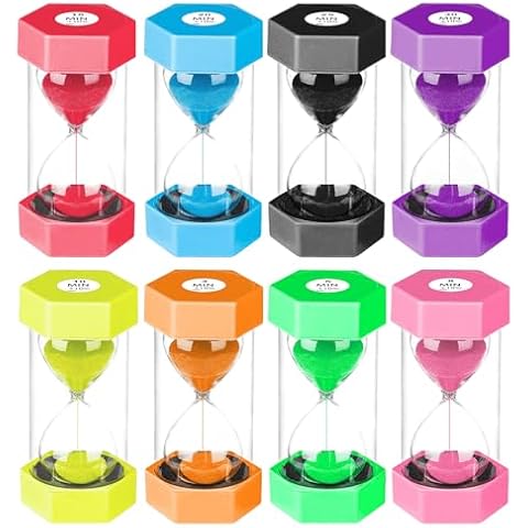 SuLiao Hourglass Sand Timer 3/5/8/10/15/20/25/30 Minutes, Large Acrylic Unbreakable Sand Clock for Kids, Plastic Sand Watch, Colorful Hour Glass Sandglass for Classroom Games Kitchen Decor (Pack of 8) Cover