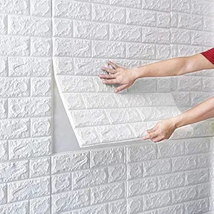 RUDVED PE Foam Brick Wall Stickers DIY Self Adhesive 3D Brick Design Wall Panels Peel and Stick Wallpaper Anti fouling Wall Tiles for Home Decor(77cm2.52ftX70cm2.29ft, Approx 5.8SqFt) (Pack of 1)