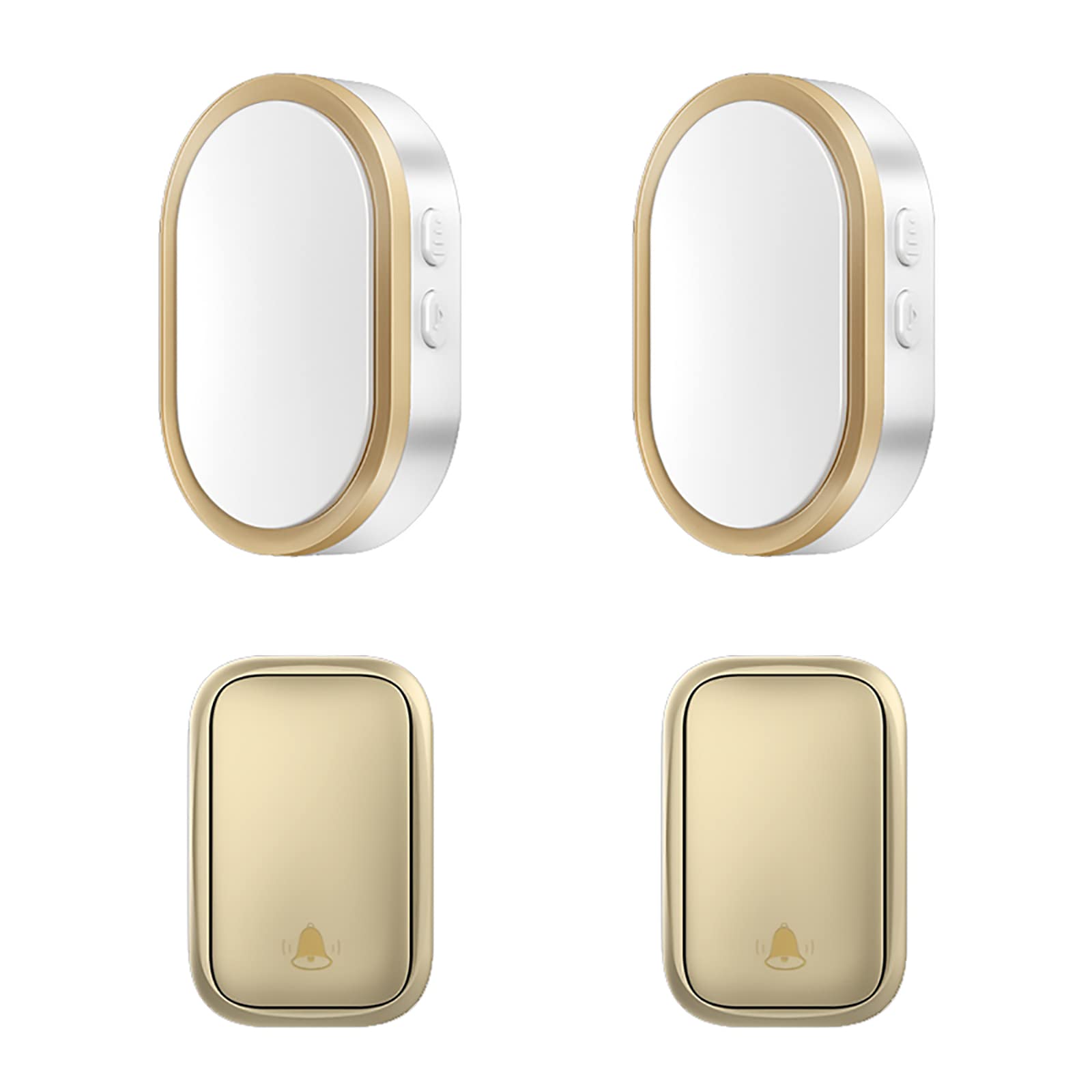 Timbre de Puerta autoalimentado, Kit de Timbre de Puerta Resistente al Agua IP44 con 2 pulsadores, 2 receptores, Timbre de Puerta eléctrico enchufable, 36 Tonos de Llamada, 4 volúmenes(Gold)