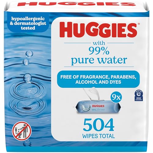 Image of Huggies 99% Pure Water Baby Wipes, Unscented, 9 flip-top packs (3 Packs of 3), 504 Wipes Total, Packaging May Vary