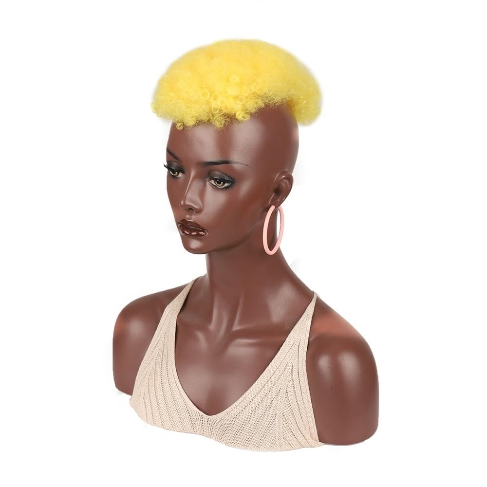 xiuling4568 Synthetic Hairpiece Short Afro Curly Wigs,Clip On Hair Topper Wigs Women Man's for Bald Head Thinning Hair Hairs Extensions(YELLOW)