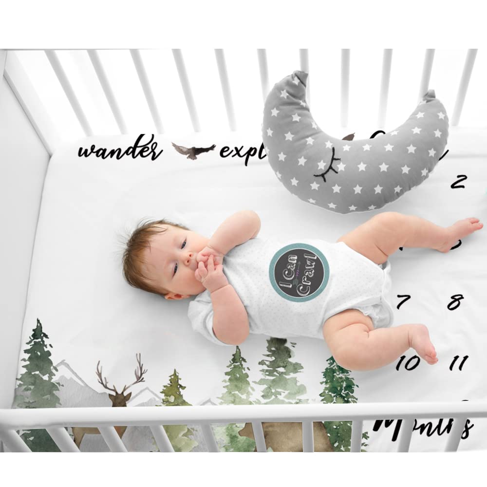 Manta mensual de bebé para niños y niñas, manta suave con imagen de meses para recién nacidos, decoración de guardería del bosque del bosque, mantas de utilería para fotos, género neutro, 45 x 40