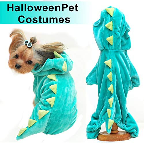 Halloween Costume for Pet Dog Cat Dinosaur Plush Hoodies Animal Fleece Jacket Coat Warm Outfits Clothes for Small Medium Dogs Cats Halloween Cosplay Apparel Accessories (X-Large, Green)