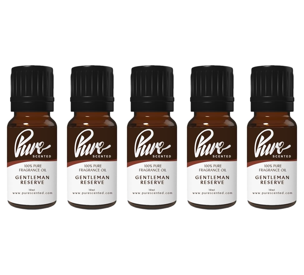 Pure Scented 50ml Fragrance Oils - 5 x 10ml Suitable for Candles, Soaps, Slime, Diffusers, Cosmetics, Wax Melts, Designer (5 x 10ml, Gentleman Reserve)