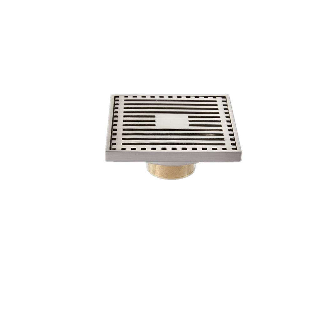 Desagüe de Suelo Cuadrado antiolor, 1 Unidad, 10 x 10 cm, latón Macizo, Cromado, Plateado, para Ducha, baño, Cubierta Cuadrada, antiolor, colador de Pelo, desagüe de Suelo para balcón, 3 (Plata)