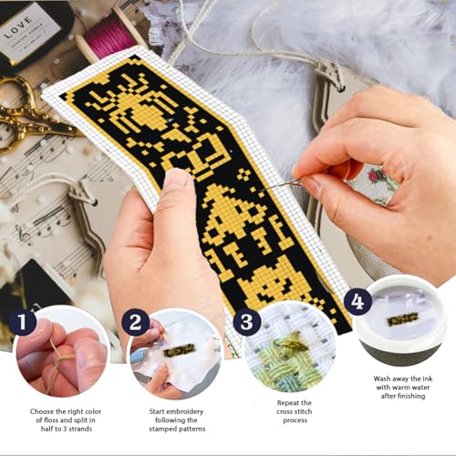 Image of INFUNLY 6pcs Magic DIY Cross Stitch Bookmark Kits 8''x2.4'' Divination Bookmark Making Kits with Instruction Inspirational Embroidery Bookmark Set DIY Needlepoint Bookmark Kit for Gifts