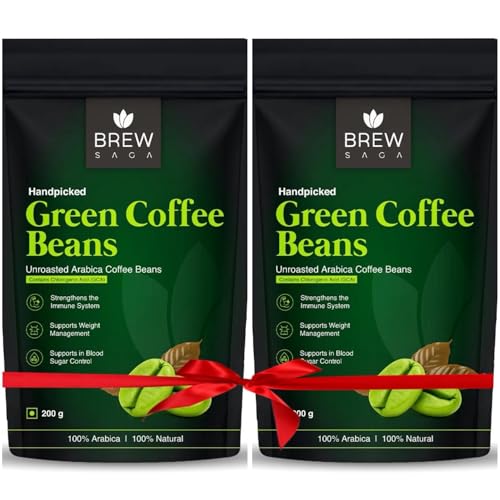 Image of Brewsaga Unroasted Arabica Pure Green Coffee Beans Whole | Weight Management & Detox For Men & Women | Chlorogenic Acid for Natural Weight Loss | Body Detoxification Powder | 200g | Pack of 2 (2)