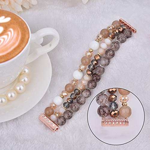 Cagos Bracelet Compatible With Fitbit Versa 2 Band/Fitbit Versa Bands Women Girls, Handmade Beaded Elastic Replacement Bands Pearl Straps For Fitbit Versa 2 Special Edition Smartwatch (Amber Brown) #TOP3