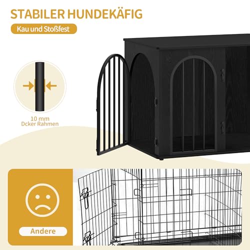 Hzuaneri Hundekäfig Möbel, 80cm Hundebox für Zuhause, 3 Türen, Bogentür, Moderne Hundebox Indoor für Hunde, Beistelltisch, Hundekäfig Hochbelastbar, 80 x 56 x 61 cm, Schwarz DFC85104B
