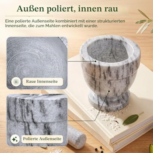Flexzion Mörser mit Stößel aus Marmor weiß - 10cm Durchmesser, Mörser und Stößel Sets… – Ansicht 3