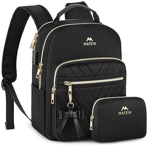 MATEIN Mochila Mujer Pequeña, Mochila Casual Pequeña con Puerto de Carga USB, 2 en 1 Set de Viaje Impermeable Antirrobo para el Trabajo Escuela Bandolera de Moda y Ligera, Negro