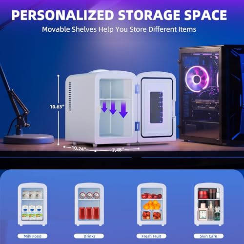 Image of Antarctic Star Mini Fridge 4 Liter /6 Cans Portable Mini Compact Refrigerator with Gaming Light, for Bedroom,Car,Office and Dorm, Small Cooler for Cosmetics, Beverage and Food, White