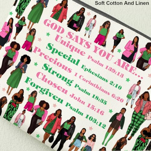 Inspirational Sorority Sister Christian Gifts for Women Makeup Bag Pink And Green Gift for Girls Best Friends Bestie Cosmetic Bag Greek Sorority Paraphernalia Friendship Graduation Christmas Birthday4