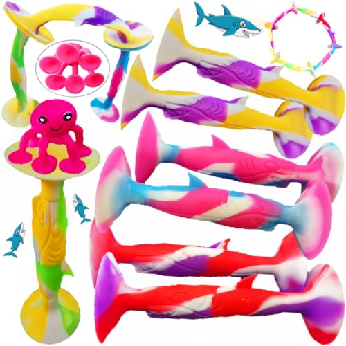 mypush popo 21 Packs Outdoor Indoor Ocean Theme Throwing Double Headed Suction Cup Game Set,Shark Shape Throwing Party Game Sucker