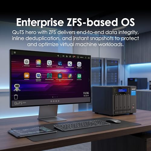 Image of QNAP TVS-h474-PT-8G-US 4 Bay High-Speed Desktop NAS with Intel Pentium Gold 2-core CPU, 8GB DDR4 Memory, 2.5 GbE Networking and PCIe Gen 4 expandability (Diskless)