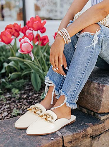 Image of Juliet Holy Womens Mules Flats Pointed Toe Backless Loafers Slip on Metal Chain Slides