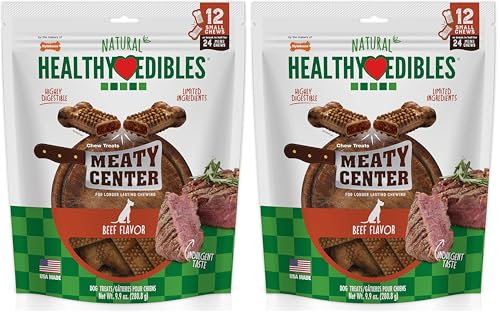 Image of Nylabone Healthy Edibles Natural Dog Chews Long Lasting Meaty Center Beef Flavor Treats for Dogs, Small (12 Count) (Pack of 2)