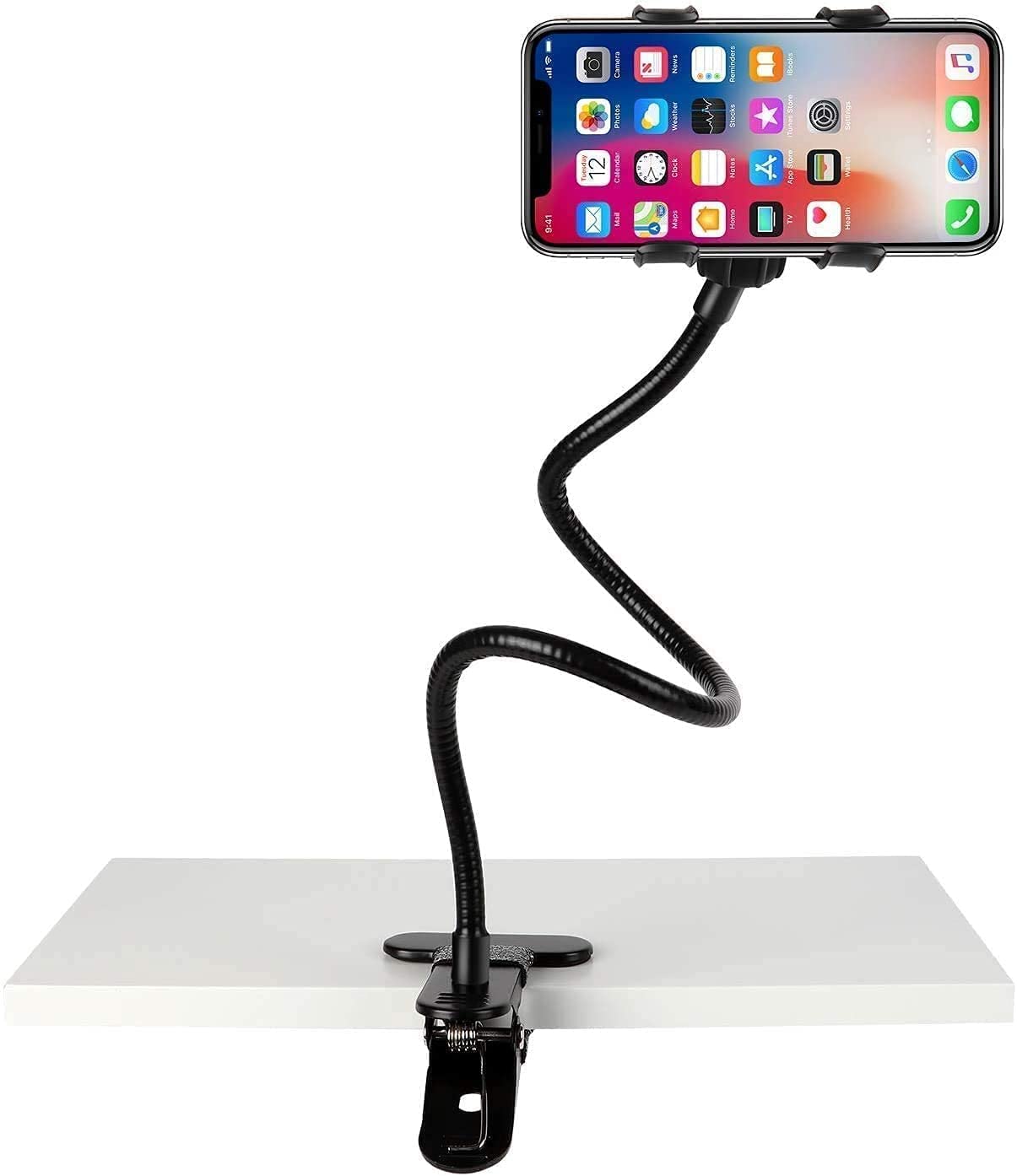 Original Mobile Stand Holder Metal Built -Cell Phone Stand Perfect for Video Table Online Class Home Bed Flexible Movie Office Gift Desktop Heavy Duty Lazy Mount Multi Angle Clamp-Black