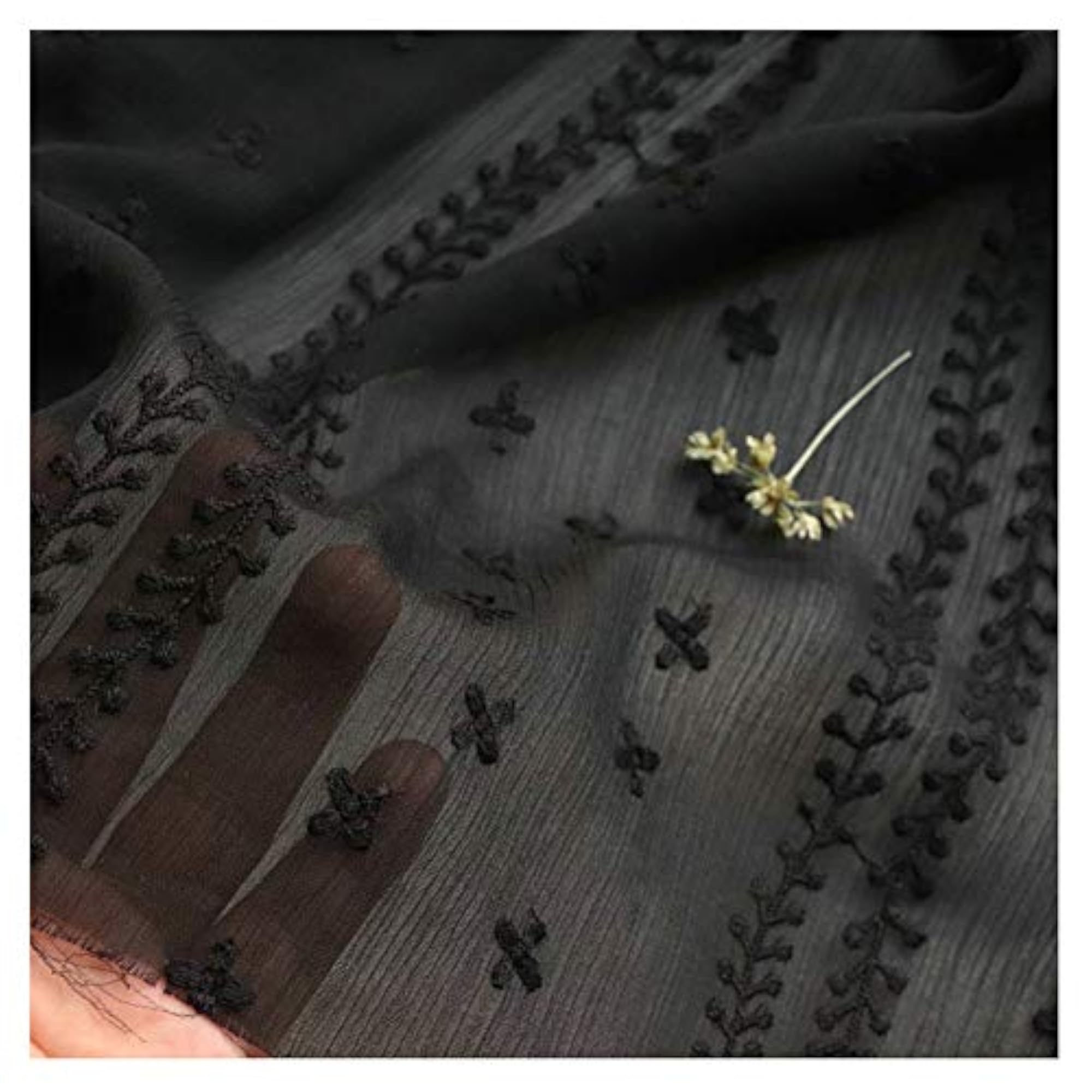 Black Chiffon Embroidered Fabric