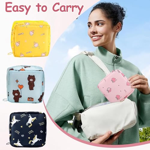Image of KASHIVAL Sanitary Napkin Storage Pouch Set, Fabric Zippered Water-Resistant Organizer for Menstrual Pads, Tampons, Cosmetics, Small Essentials Multicolor Design Sanatory Bag