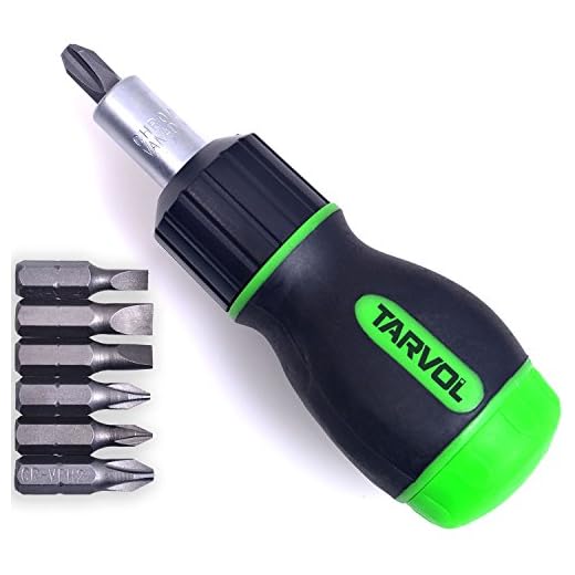 7 in 1 Ratcheting Screwdriver Set (7 PIECE MULTI BIT SET) High Torque Ratchet Driver - Stubby Compact Design - Magnetic Tip Nut Driver - Multi Heads (Phillips & Flathead) - Contractor Grade