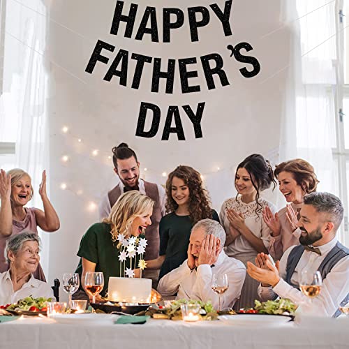 Image of Happy Father's Day Glitter Black Banner Bunting Banner for Dad Father's Party Decorations Backdrop Garland for Father's Day (Black)