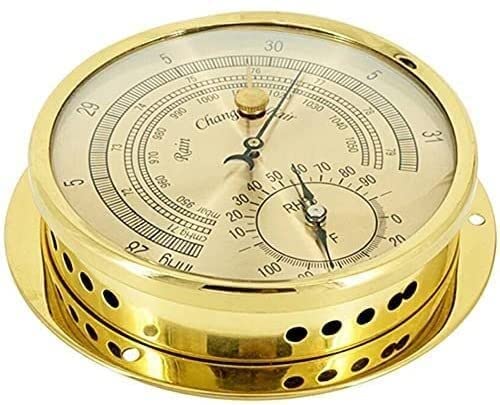 Traditional Weather Station,Traditional Barometer, 15cm Aneroid Barometer, 3 in 1 Temperature Humidity and Air Pressure, for Hotels, Warehouses, Offices(Gold)