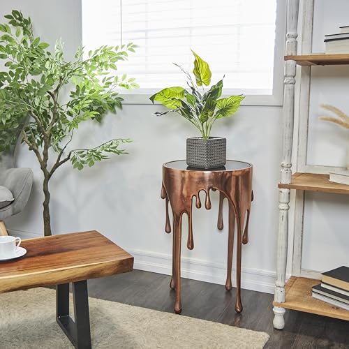 Image of deco 79 Aluminum Metal Abstract Accent Table, Table 16 inch x 16 inch x 25 inch, Copper | Accent table, drip end table with melting designed legs and black glass top, unique end table, living room decor