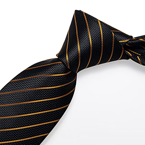 Image of DiBanGu Striped Tie Set for Men Silk Woven Plaid Necktie and Pocket Square Cufflinks Business Wedding