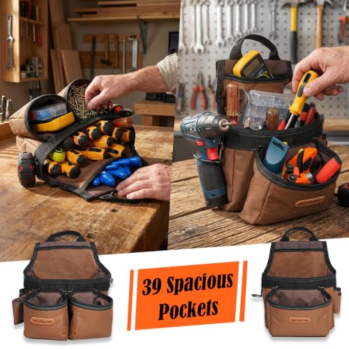 Image of WELKINLAND 39-Pocket Tool Belt With Suspenders, Heavy-Duty Roof Tool Belt