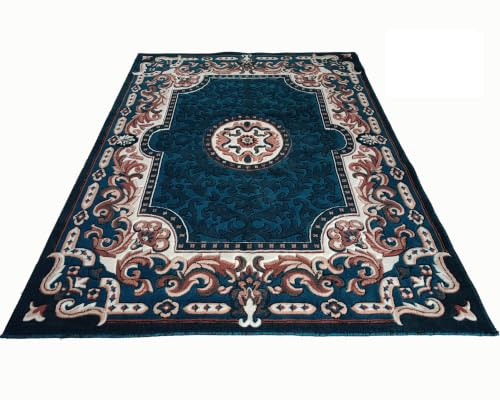 Image of SABIRA Carpet Modern Floral Area Rug Large Carpet for Living Room, Bedroom & Dining Room, Washable, Non-Slip Blue Color (6X8 FEET)