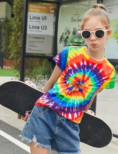 Boys Tie Dye Shirt Size 4-14 Kids Girl Tie Dye Shirts Short Sleeve Hippie Tshirt3