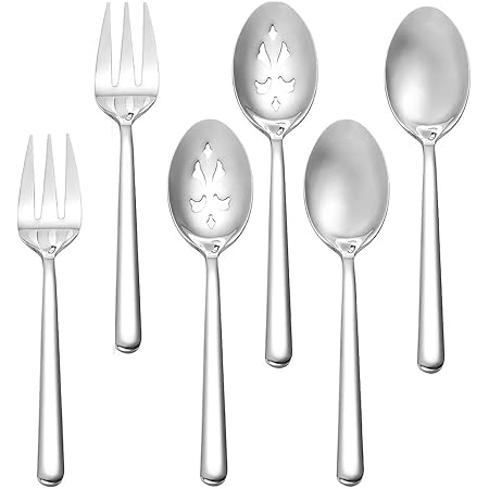 Serving Spoon x 2,Slotted Serving Spoon x 2,Serving Forks x 2,RTT 9 Inch Stainless Steel Catering Serving Utensils for Party Buffet Dinner Banquet Cooking Kitchen Basics,Mirror Finish Flatware